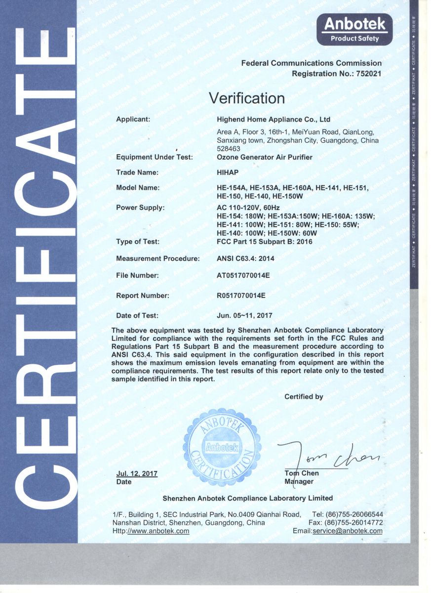FCC Certificate