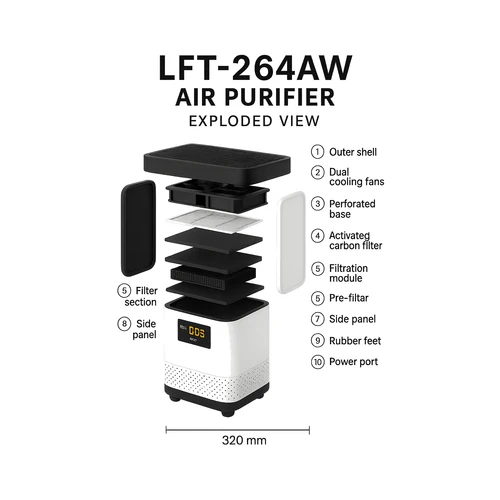 LFT-264AW Household electrostatic air purifier, air cleaner with electrostatic filter and TPA Cleaning Module view 7